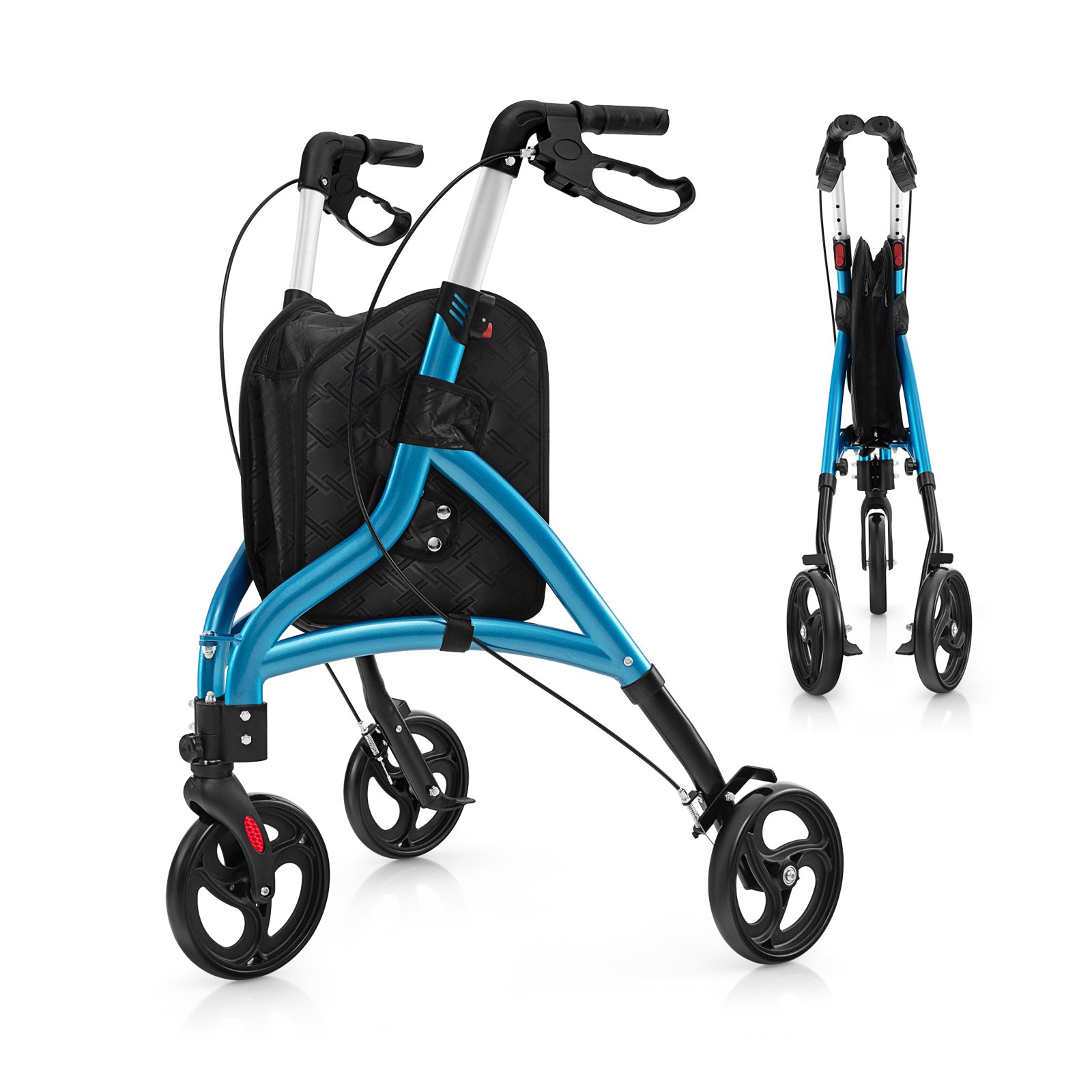 Gehwagen für Senioren faltbarer Rollator mit leichtem Aluminiumrahmen 20 cm große Räder Blau