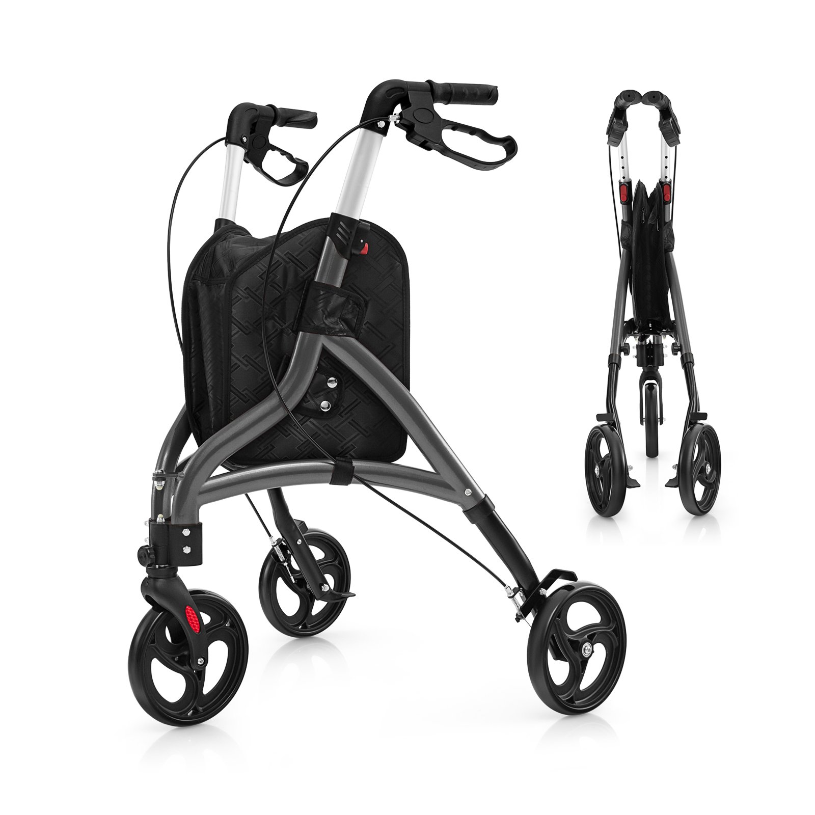 Gehwagen für Senioren faltbarer Rollator mit leichtem Aluminiumrahmen 20 cm große Räder Grau