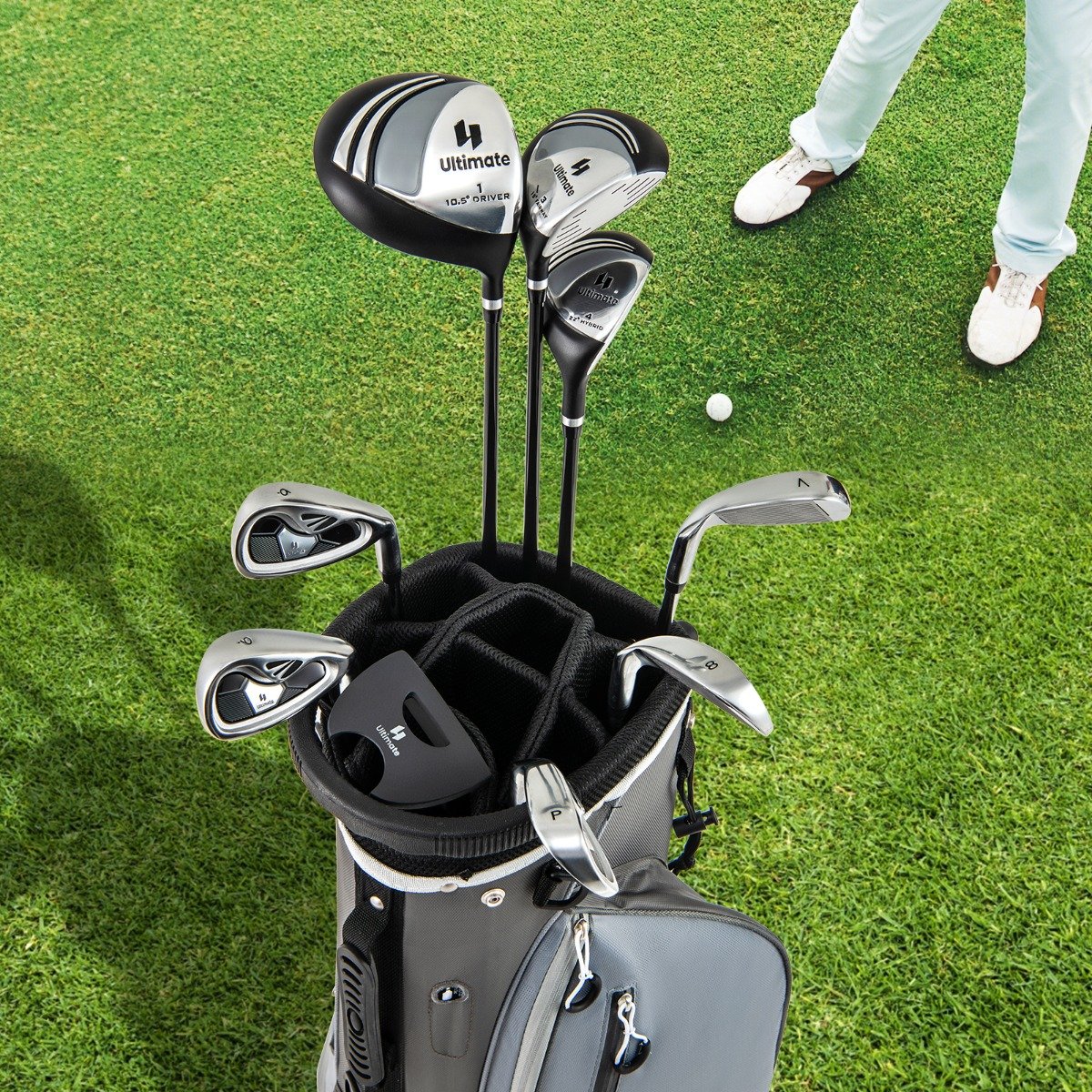 Komplettes Herren Golfschläger Set 9 Teilige Golfschlägersätze Rechtshändig mit Regenhaube Grau