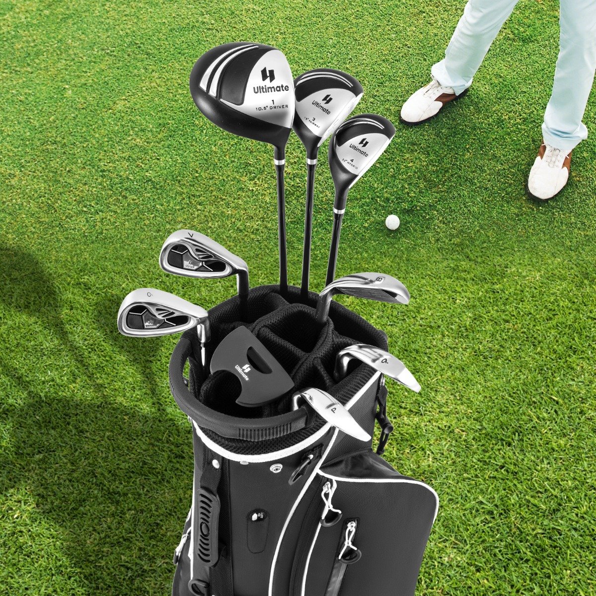 Komplettes Herren Golfschläger Set 9 Teilige Golfschlägersätze Rechtshändig mit Regenhaube Schwarz