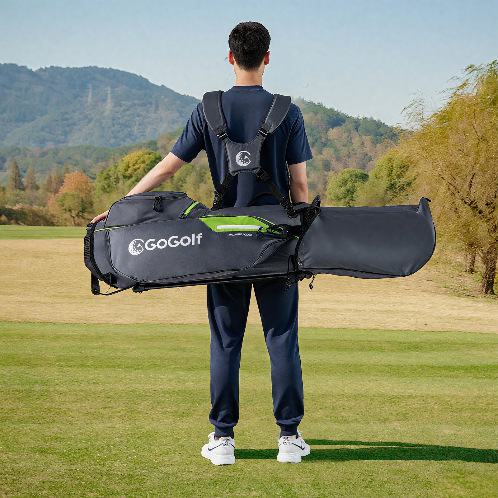 Golf Standtasche Golf bag mit 8 er Unterteilung & Regenhaube leichte Golftasche mit 5 Taschen & Standfüßen für Herren Damen Grau