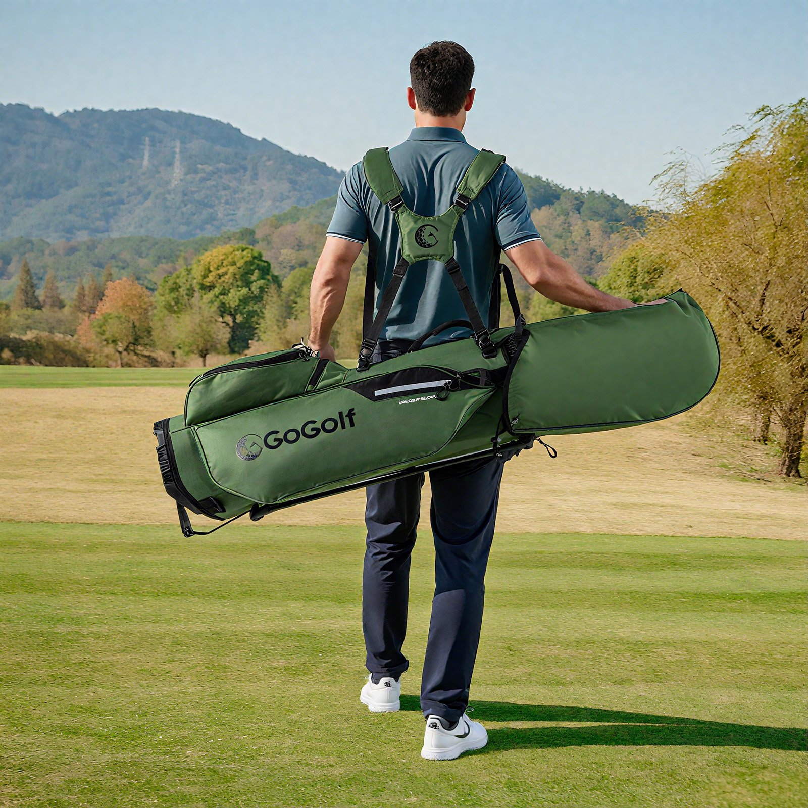 Golf Standtasche Golf bag mit 8 er Unterteilung & Regenhaube leichte Golftasche mit 5 Taschen & Standfüßen für Herren Damen Grün