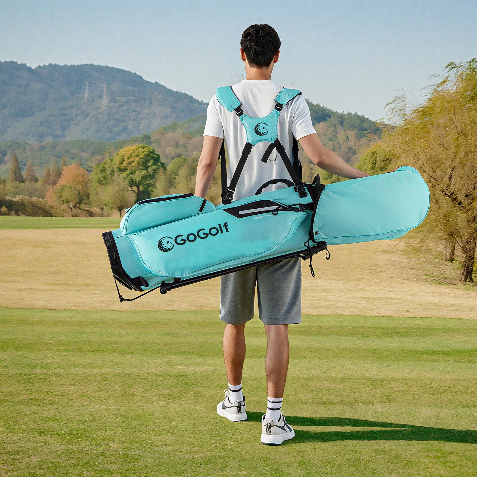 Golf Standtasche Golf bag mit 8 er Unterteilung & Regenhaube leichte Golftasche mit 5 Taschen & Standfüßen für Herren Damen Türkis