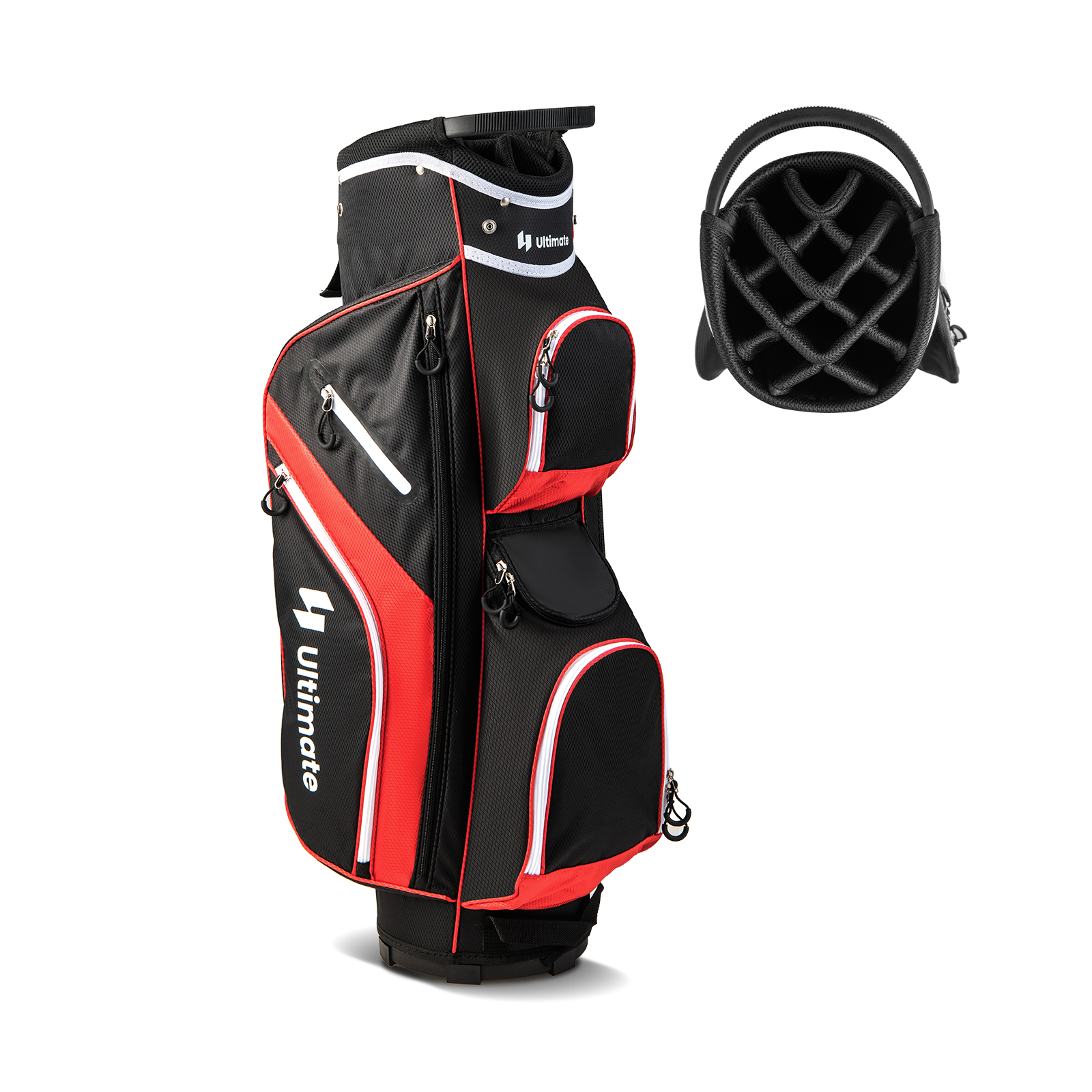 Golf Trolley-Tasche Golfschlägertasche mit 14 Fächern 9 Taschen Kühltasche Schuhfach Rot