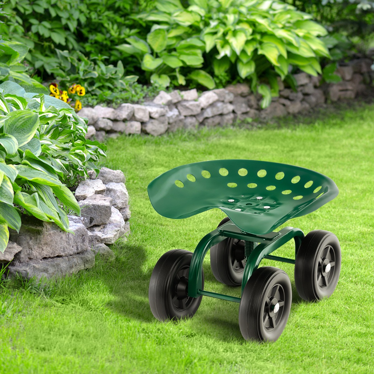 Gartenwagen auf Rädern Rollender Arbeitssitz mit um 360 ° drehbarem Sitz und verstellbarer Höhe