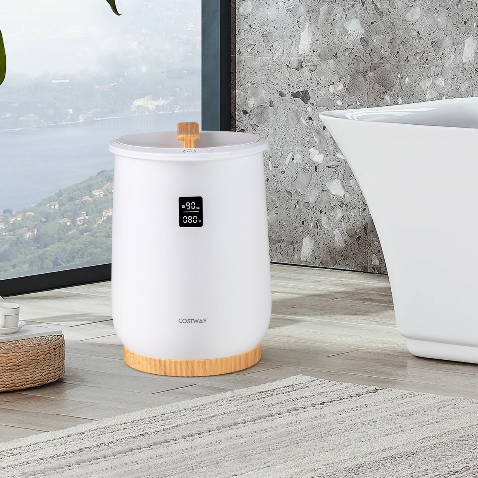 Handtuchwärmer Eimer 20L großer beheizter Handtuchwärmer mit LED-Anzeige 1-Knopf-Bedienung & Timer Weiß