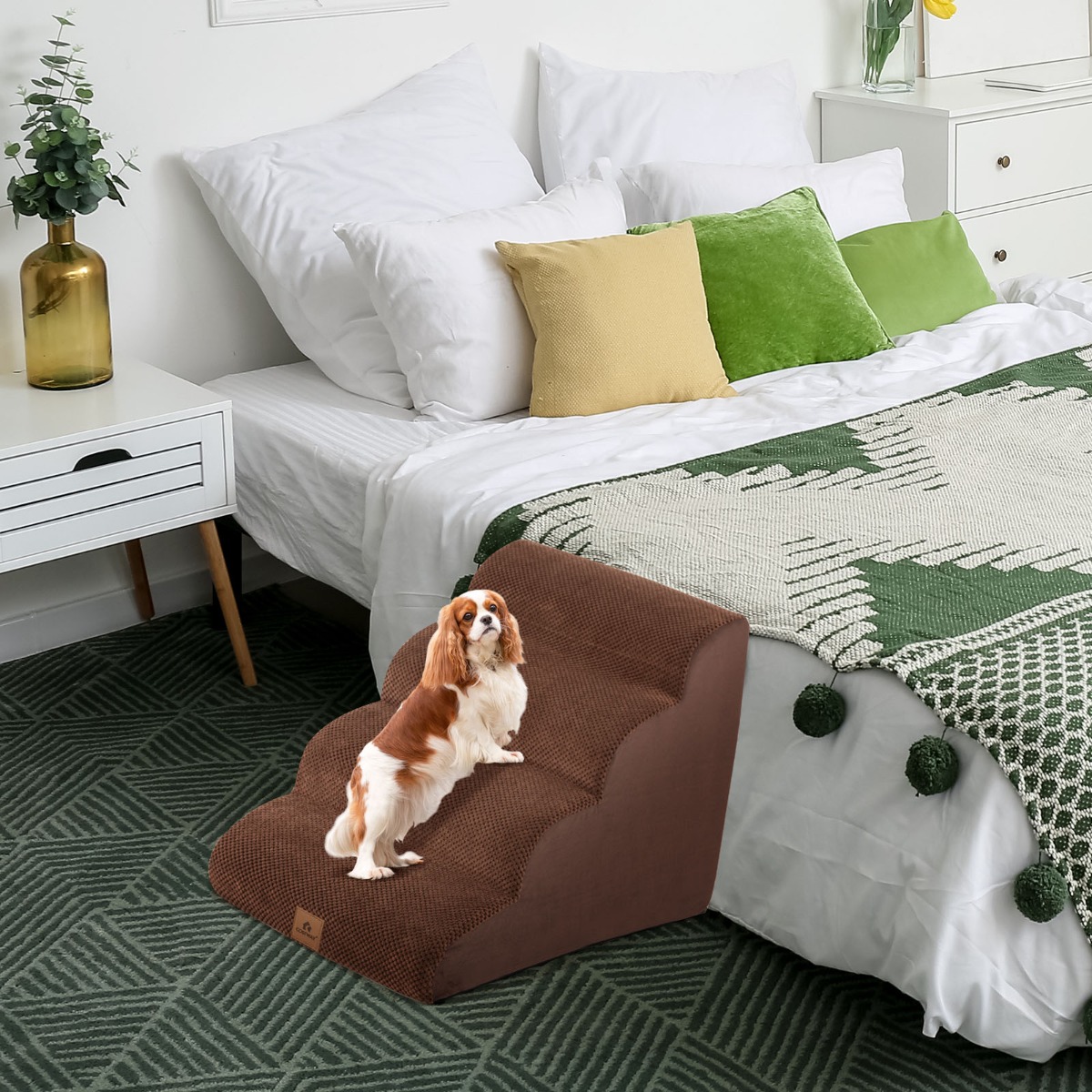 Hundetreppe rutschfeste 4-Stöckige Hunderampe aus Schaumstoff 72 x 41 x 51 cm Braun