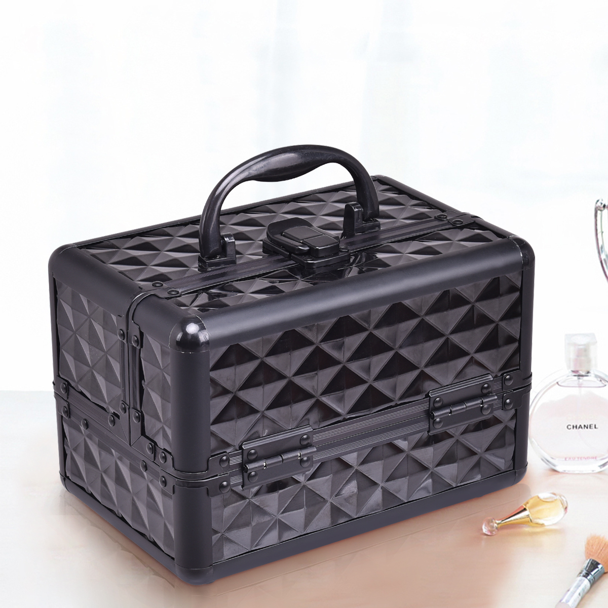 Alu Schmuckkoffer Kosmetikkoffer mit spiegel-Schwarz