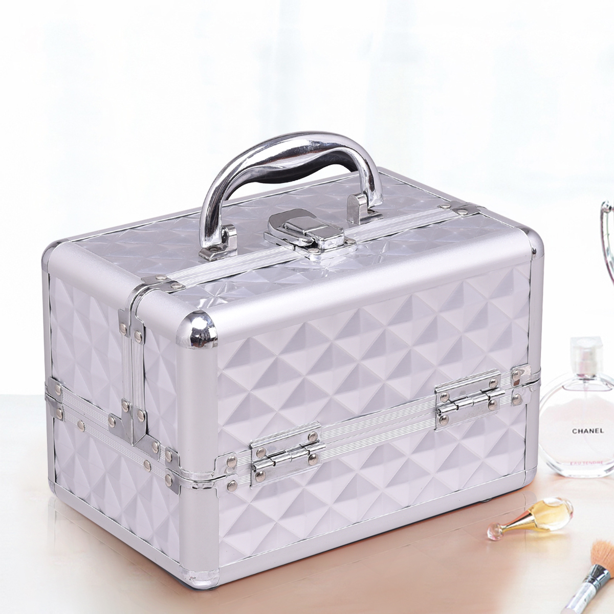 Alu Schmuckkoffer Kosmetikkoffer mit spiegel-Silber