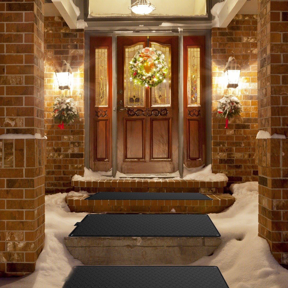 25,5 x 76 cm Gehwegmatte mit Heizung 40℃ Schneeschmelze Matte bis zu 18 Matten anschließen Schwarz mit Stromkabel