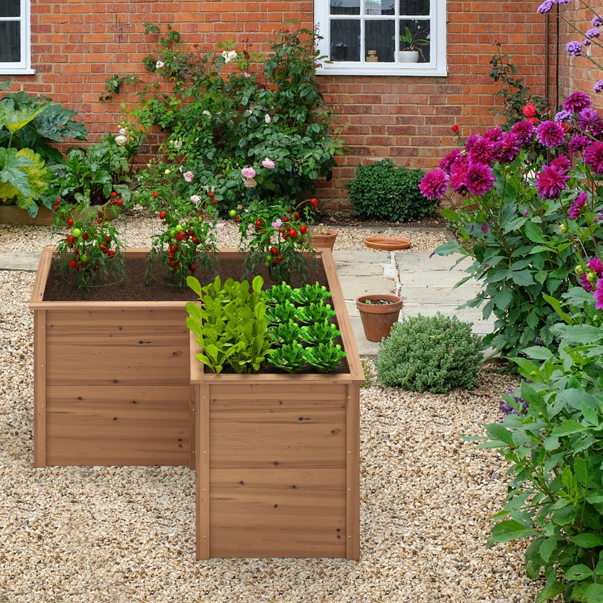 Holz Hochbeet L-förmige Pflanzkasten Pflanzenbeet Kräuterbeet Pflanzkasten für Balkon Braun