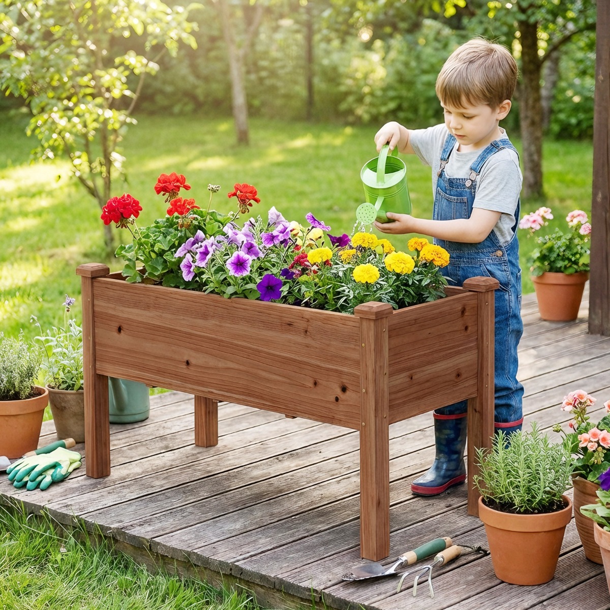 Hochbeet aus Holz Pflanzbeet für Kinder 120 x 43,5 x 51cm Pflanztrog belastbar bis 100 kg