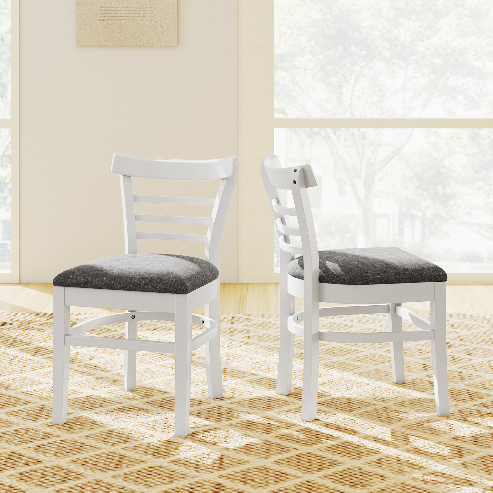 Holz-Esstischstuhlset 2 gepolsterte küchenstühle ohne Armlehnen mit Gummibaumholzbeinen Weiß