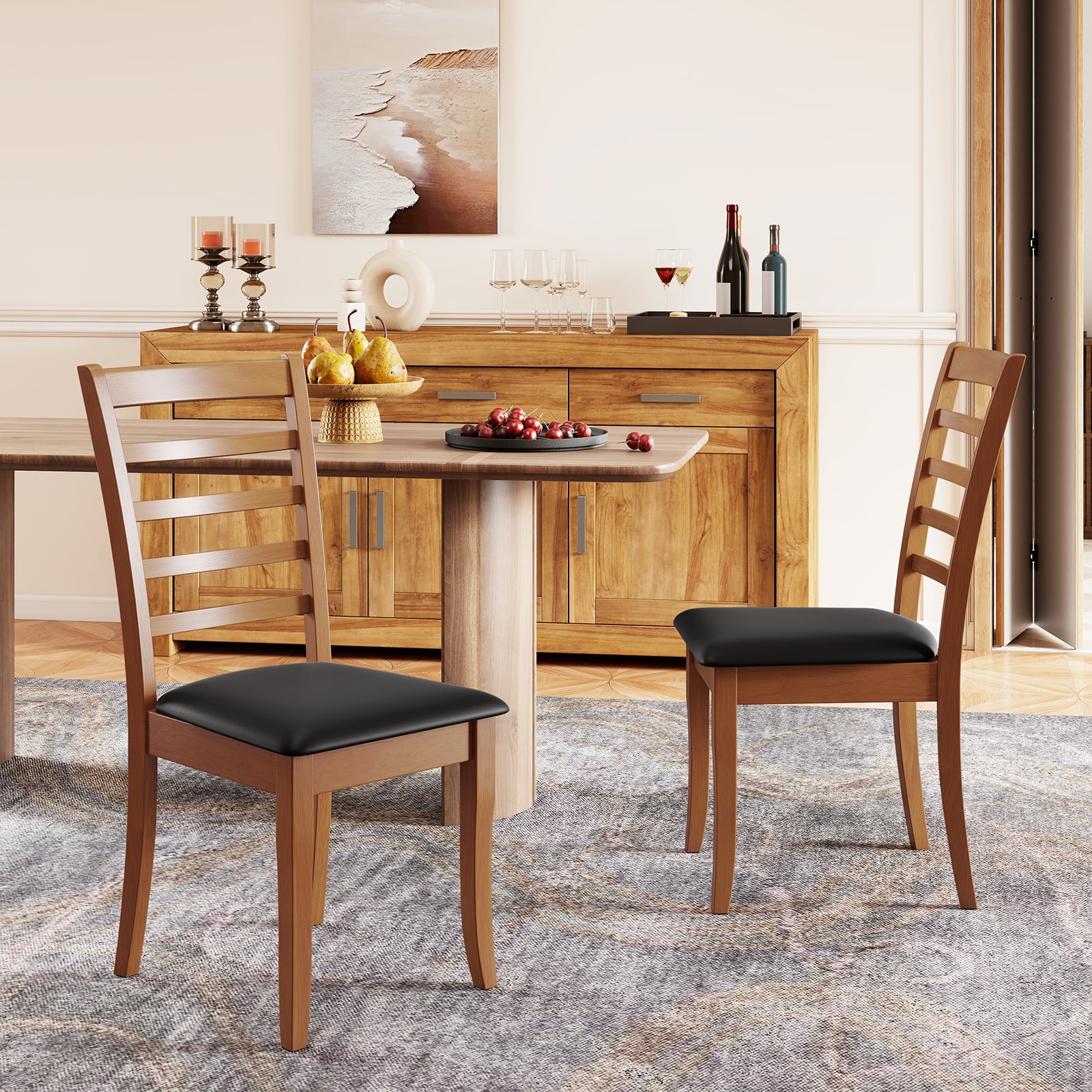 Holz-Esszimmerstuhl-Set aus 2 modern gepolsterter Küchenstuhl mit Gummibaumholz-Beinen Schwarz