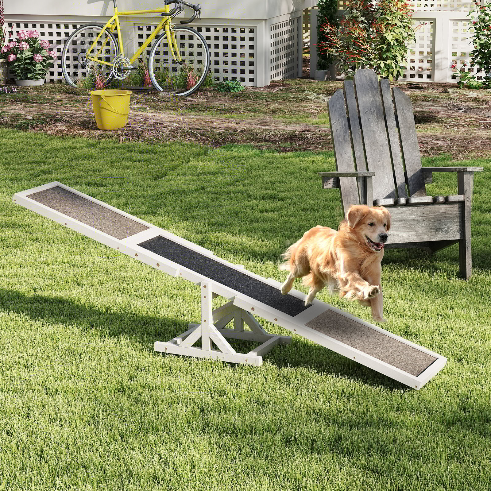 Holz-Hund Agility Wippe Hunde-Übungs- & Spielset Outdoor-Laufspielzeug Kletterplattform Weiß