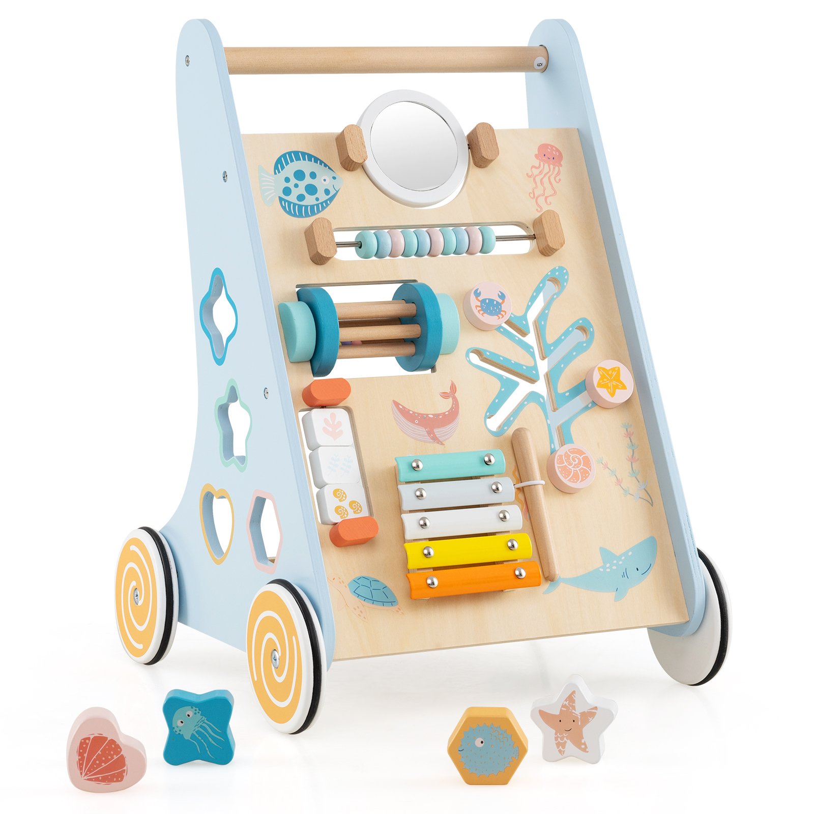Holz Lauflernwagen zum Schieben & Ziehen Montessori Baby Lauflernhilfe mit Rädern