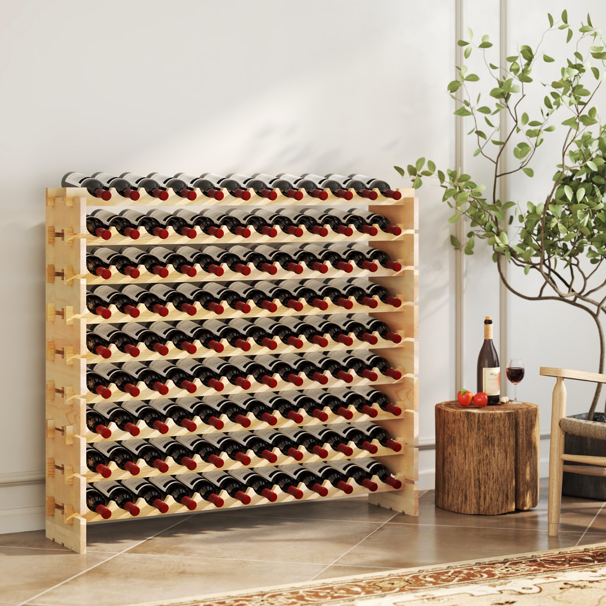 Holz Stapelbares Weinregal für 108 Flaschen mit 9 Ebenen Flaschenregal Weinständer