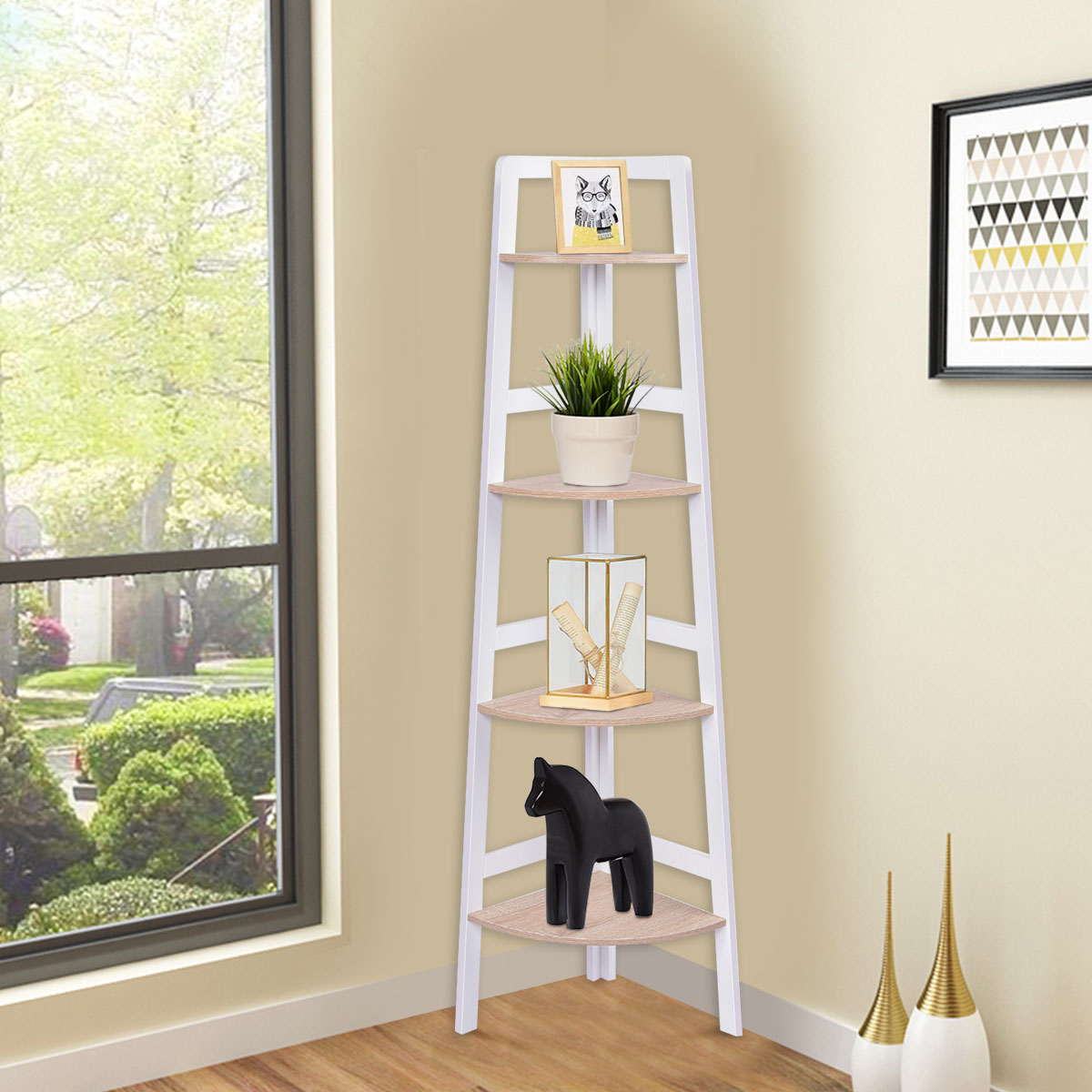 Offenes Eckregal Badregal mit 3/4 Ebenen Wandregal Standregal Holz 32 x 32 x 138 cm