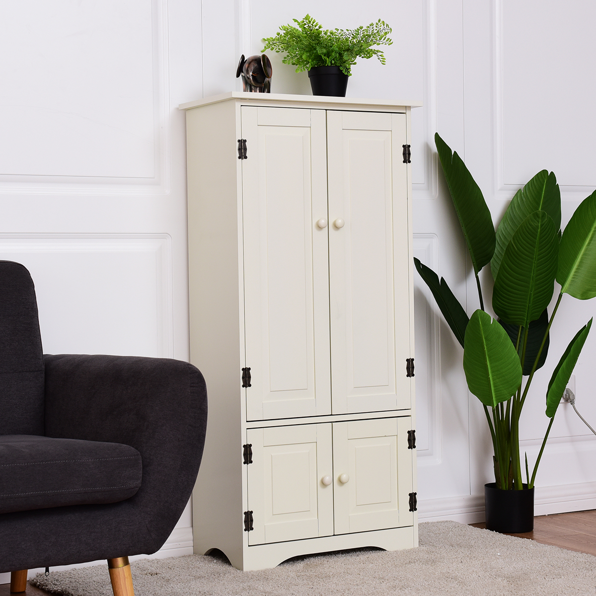 Antik Holz Highboard Hochschrank Kommode mit Verstellbaren Ablageboden