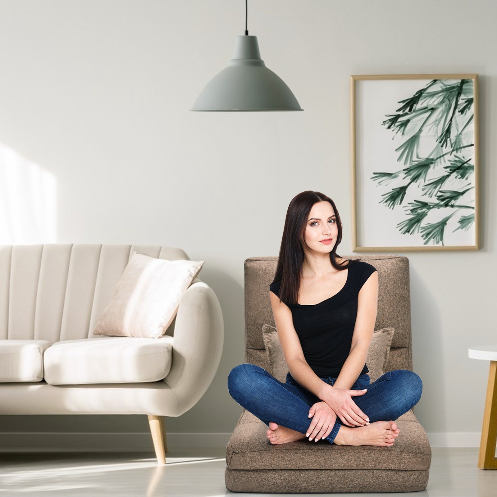 Verstellbarer Bodenstuhl Klappbares Bodensofa mit weichem Kissen Bodensessel Braun