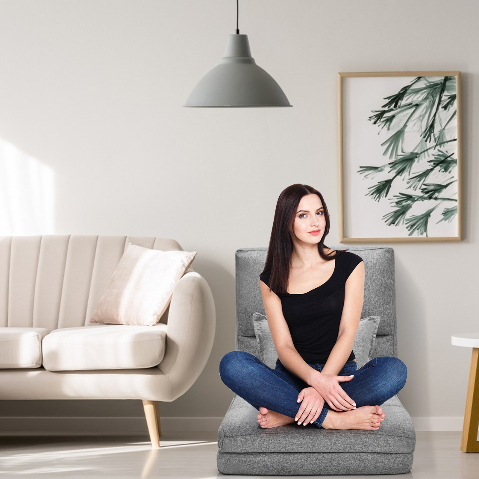 Verstellbarer Bodenstuhl Klappbares Bodensofa mit weichem Kissen Bodensessel Grau