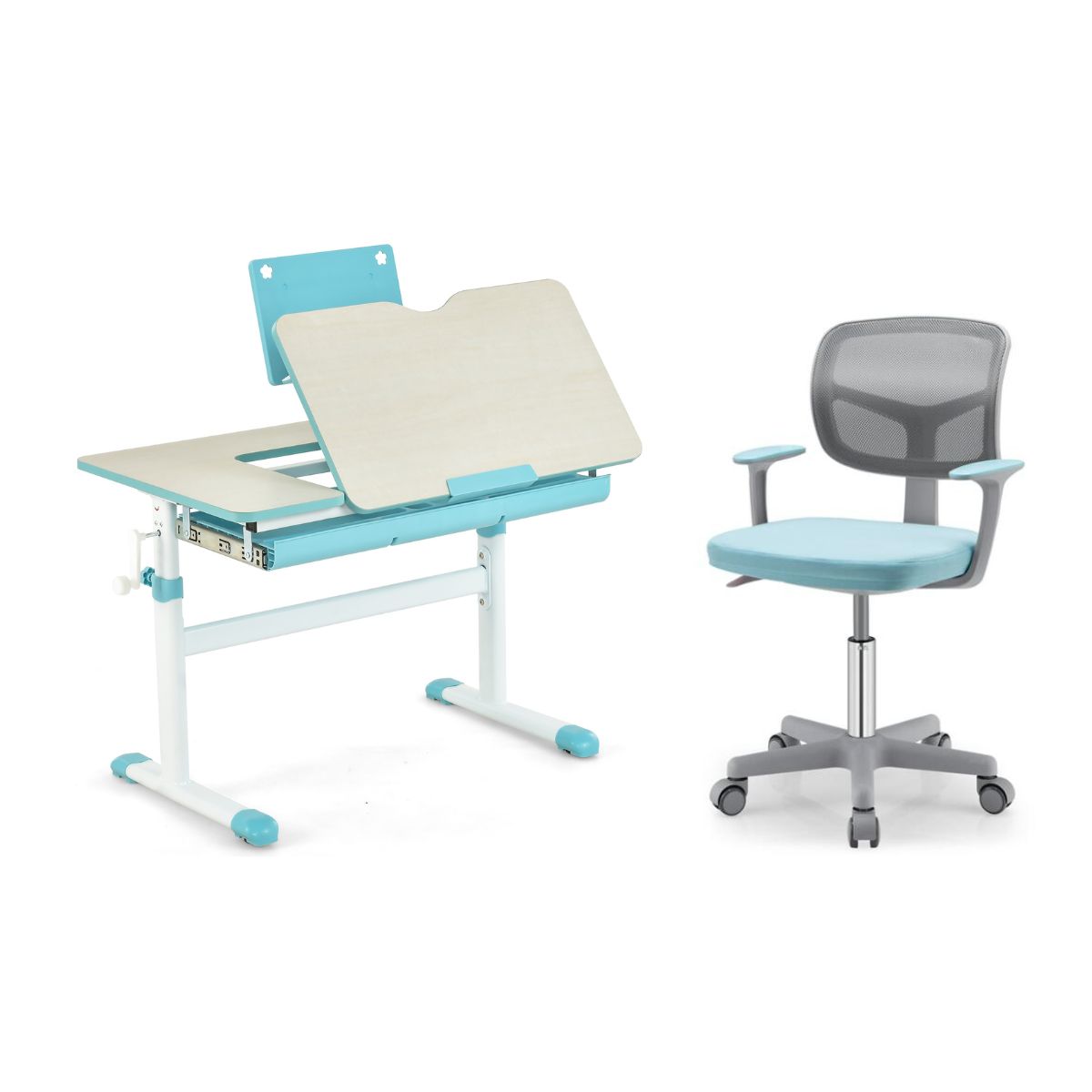 Kinderschreibtisch höhenverstellbar Schülerschreibtisch mit Kinder Schreibtischstuhl für 3-10 J. Kinder Blau