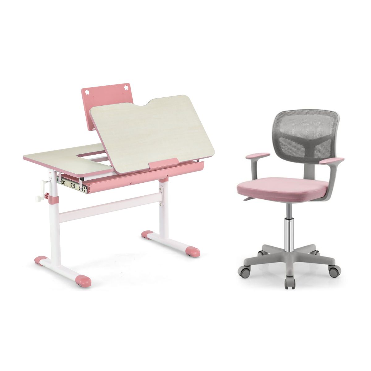 Kinderschreibtisch höhenverstellbar Schülerschreibtisch mit Kinder Schreibtischstuhl für 3-10 J. Kinder Rosa