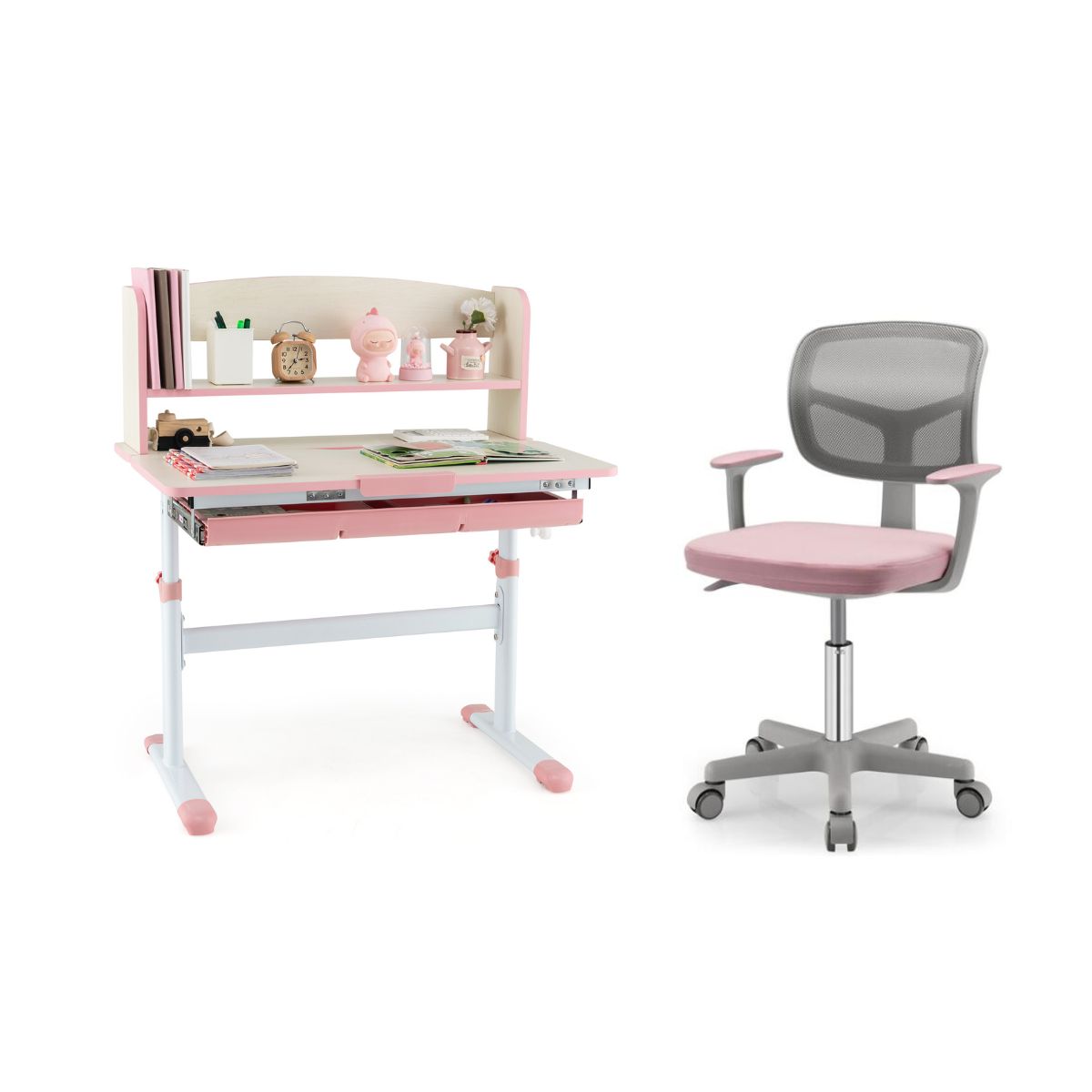 Kinder Höhenverstellbarer Schreibtisch + Computerstuhl Set Studiertisch Kinderstuhl Rosa