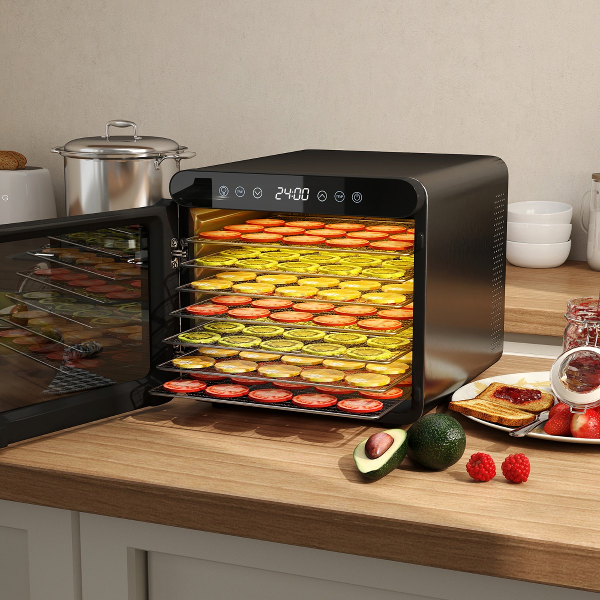 600W Dörrautomat mit 7 Edelstahl-Schalen Dörrgerät mit 24H Timer & 30-75℃ 34 x 40,5 x 32 cm