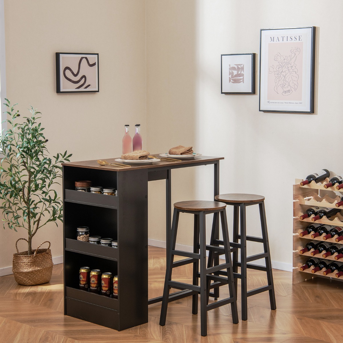 Küchentisch mit 2 Hockern Platzsparender Bistrotisch Thekentisch Esstisch Set Stehtisch