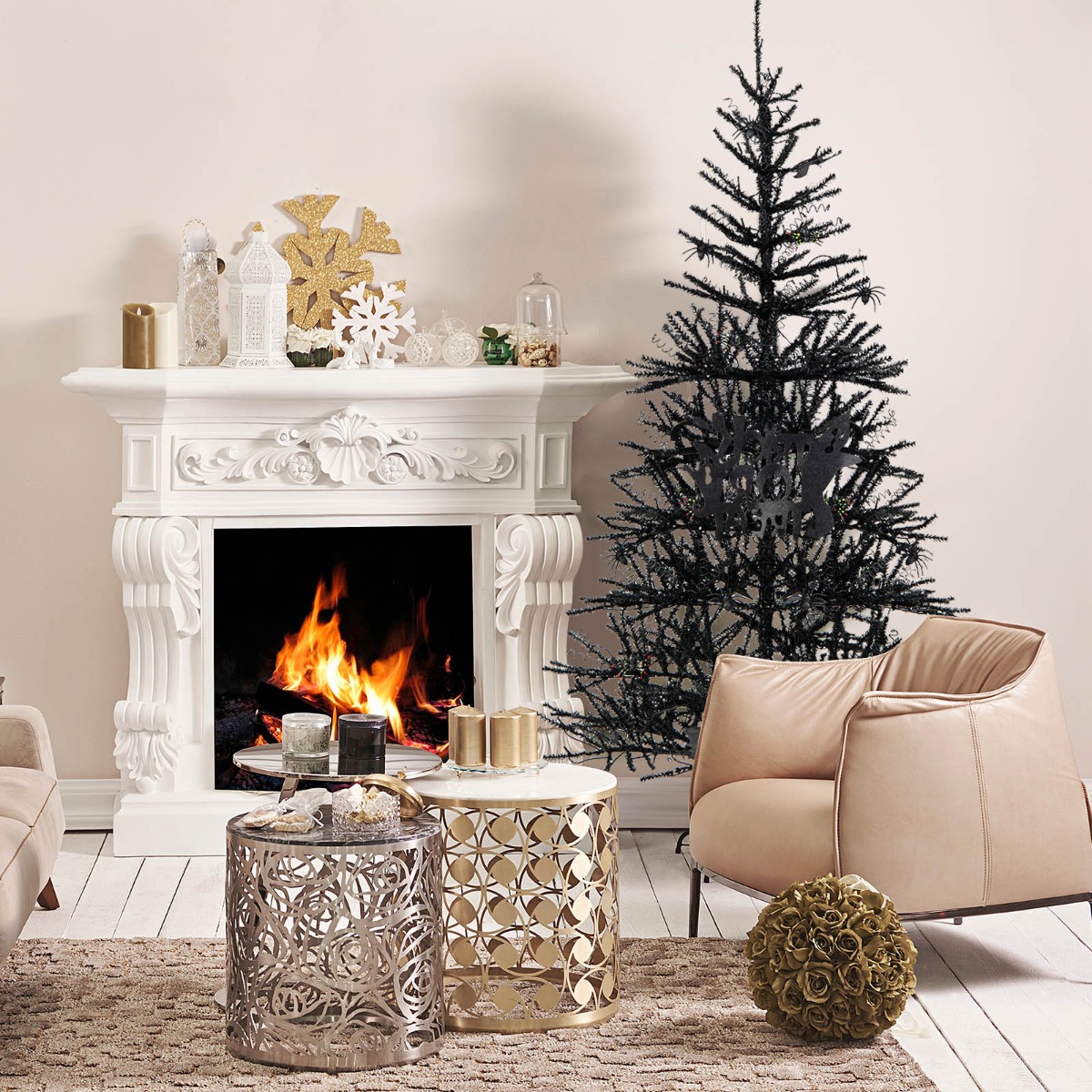 183 cm hoher künstlicher Halloween-Baum Feiertagsbaum mit LED-Leuchten und Schmuck Schwarz