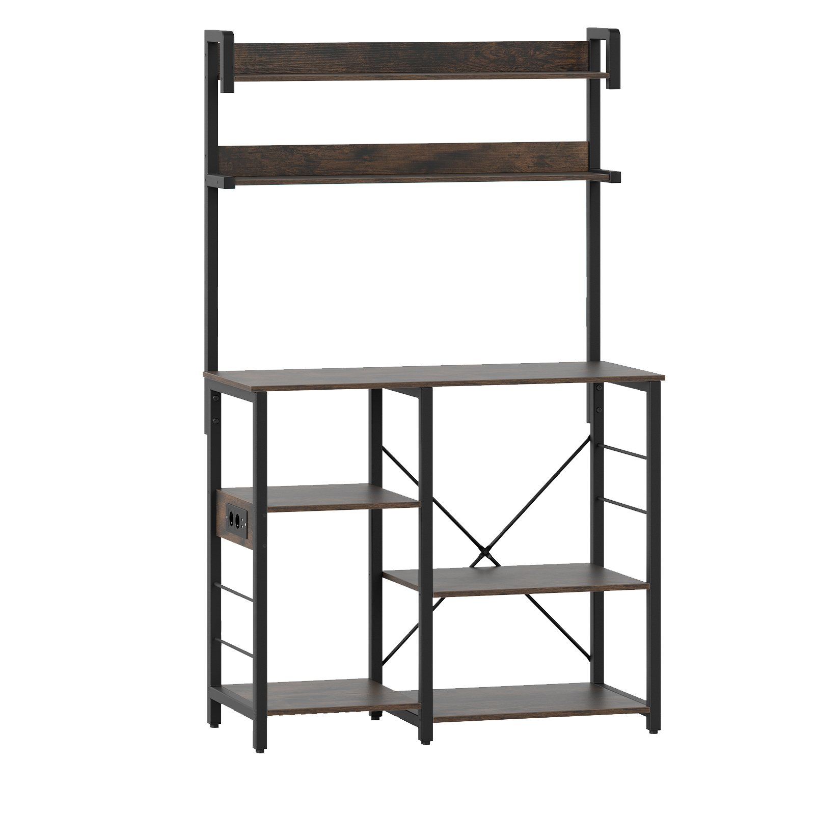 Küchenregal mit Steckdose 5-stöckiges Mikrowellenregal mit LED-Beleuchtung Aufbewahrungsregale Kaffeestation Braun