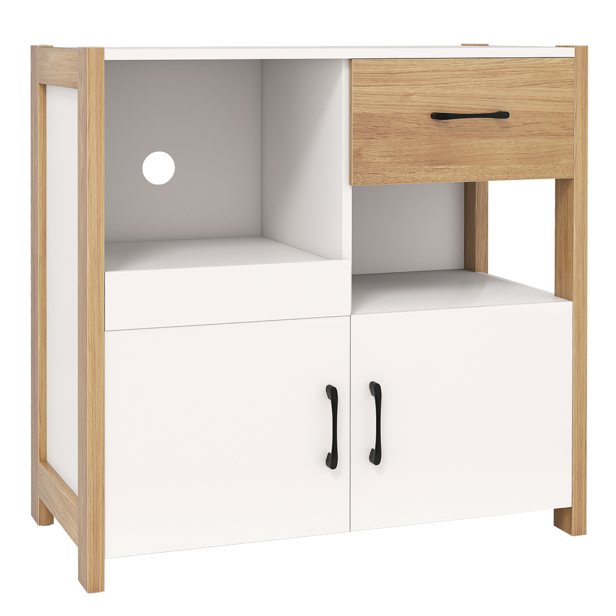 Küchenschrank Buffetschrank mit 2 Türen & Schubladen Buffet Sideboard modern 80 x 31,5 x 82cm Weiß