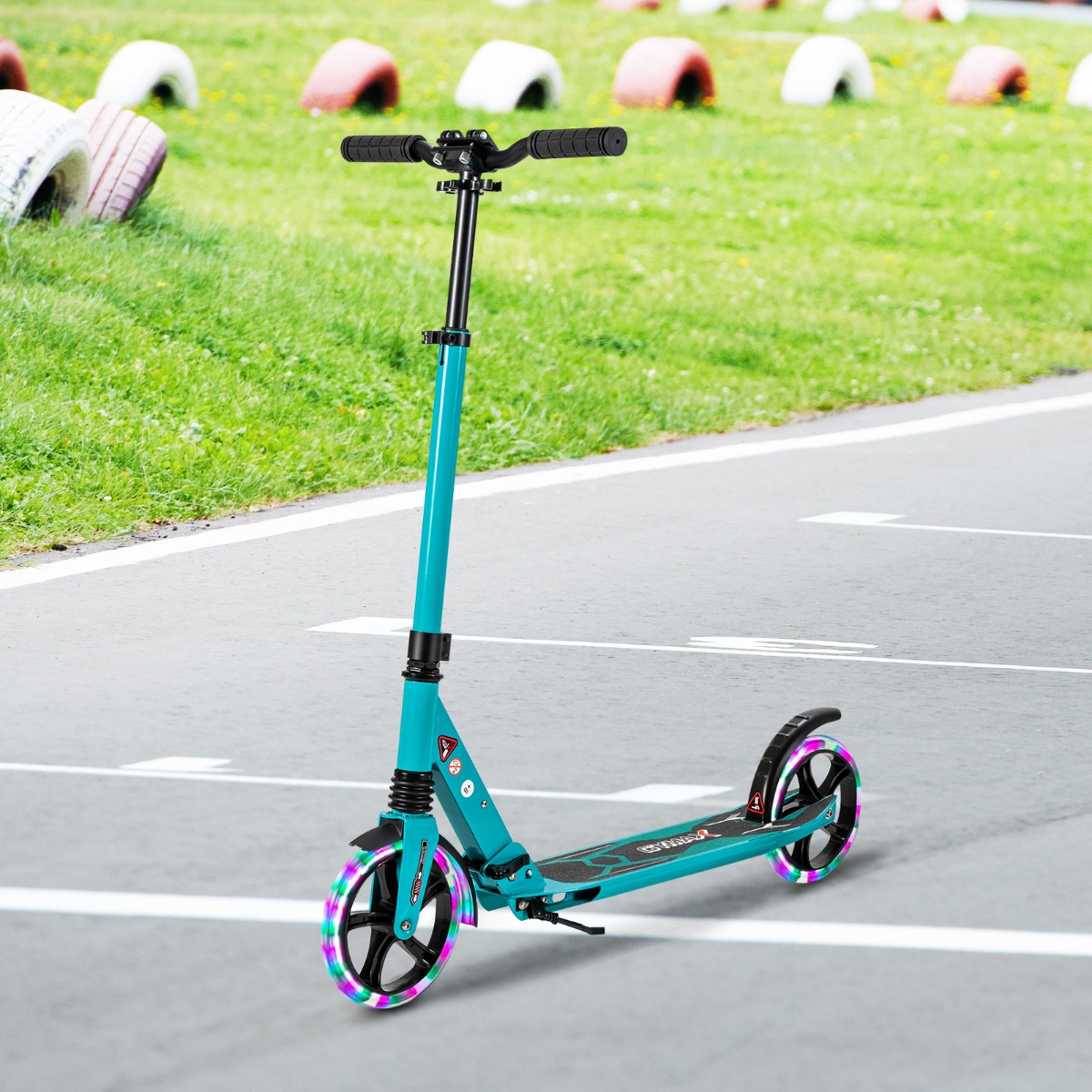 Kinder Roller klappbar mit Leuchten Scooter höhenverstellbar mit Tragegurt Türkis