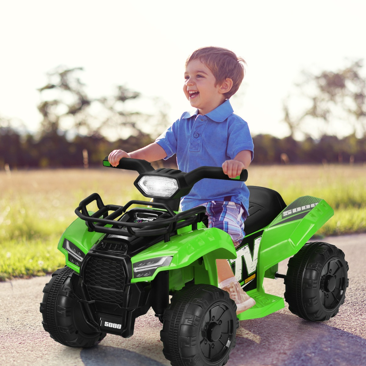 6V Elektro Kinderquad mit Stauraum & Musik & Hupe & LED Scheinwerfer Mini Elektroquad Grün
