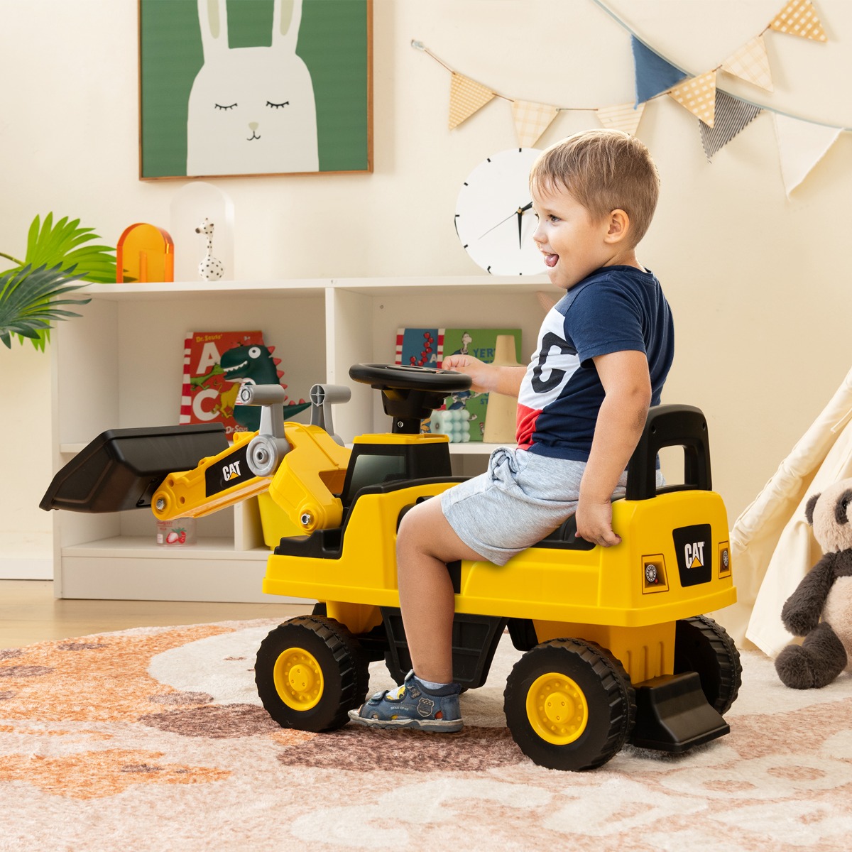 Kinder Sitzbagger mit Stauraum unter dem Sitz & Verstellbarem Eimer für 1-3-Jährige