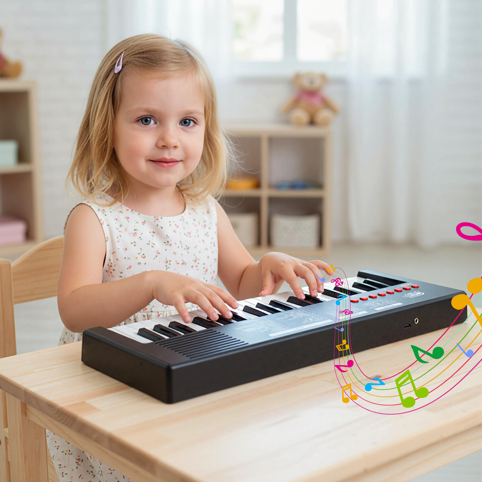 Kinder Klavier Keyboard 37 Tasten tragbares E-Piano mit 8 Rhythmen 8 Klangfarben & 22 Demos Schwarz
