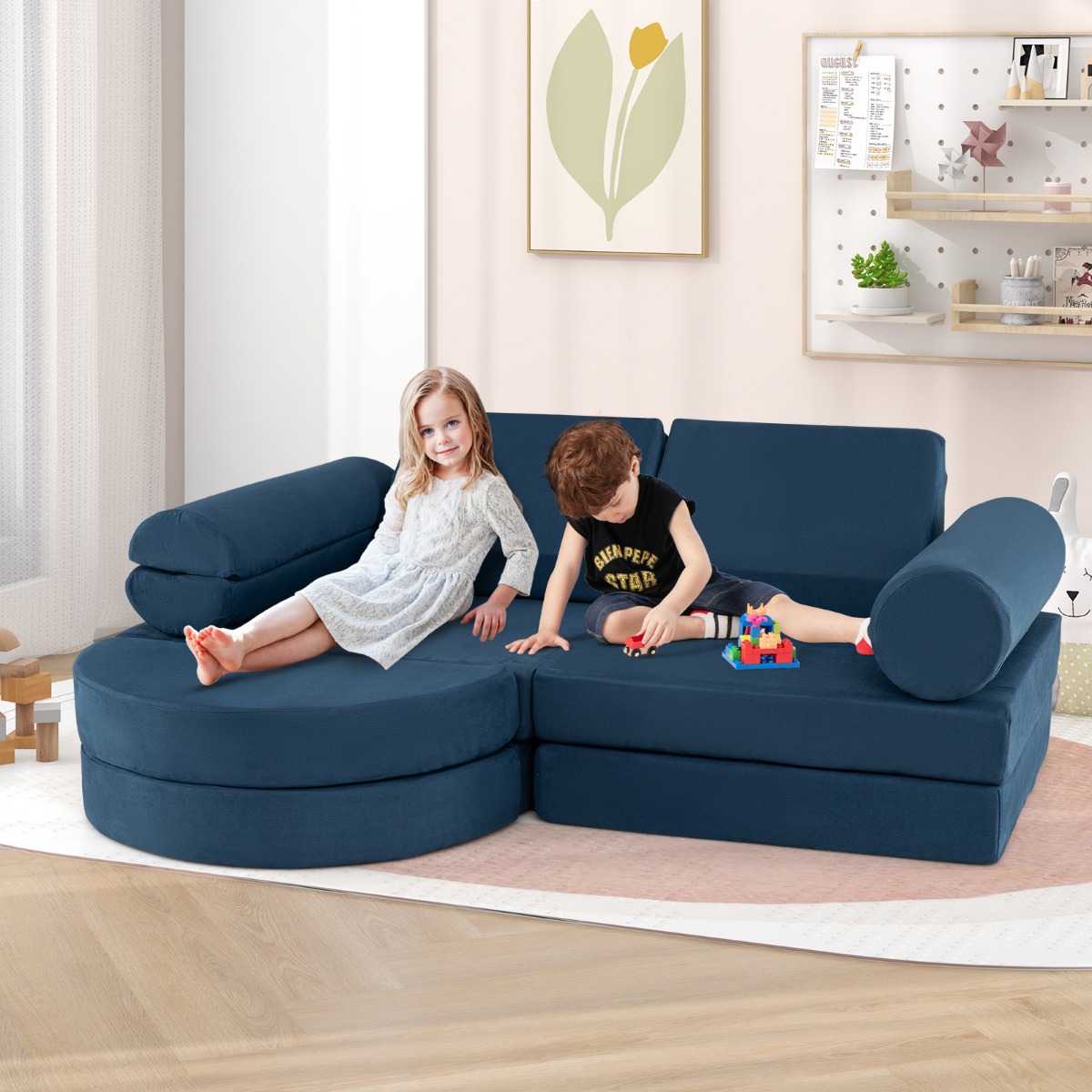 14 teiliges modulares Kindersofa Spielsofa aus Schaumstoff Bausteine-Sofa zum Klettern & Krabbeln Marineblau