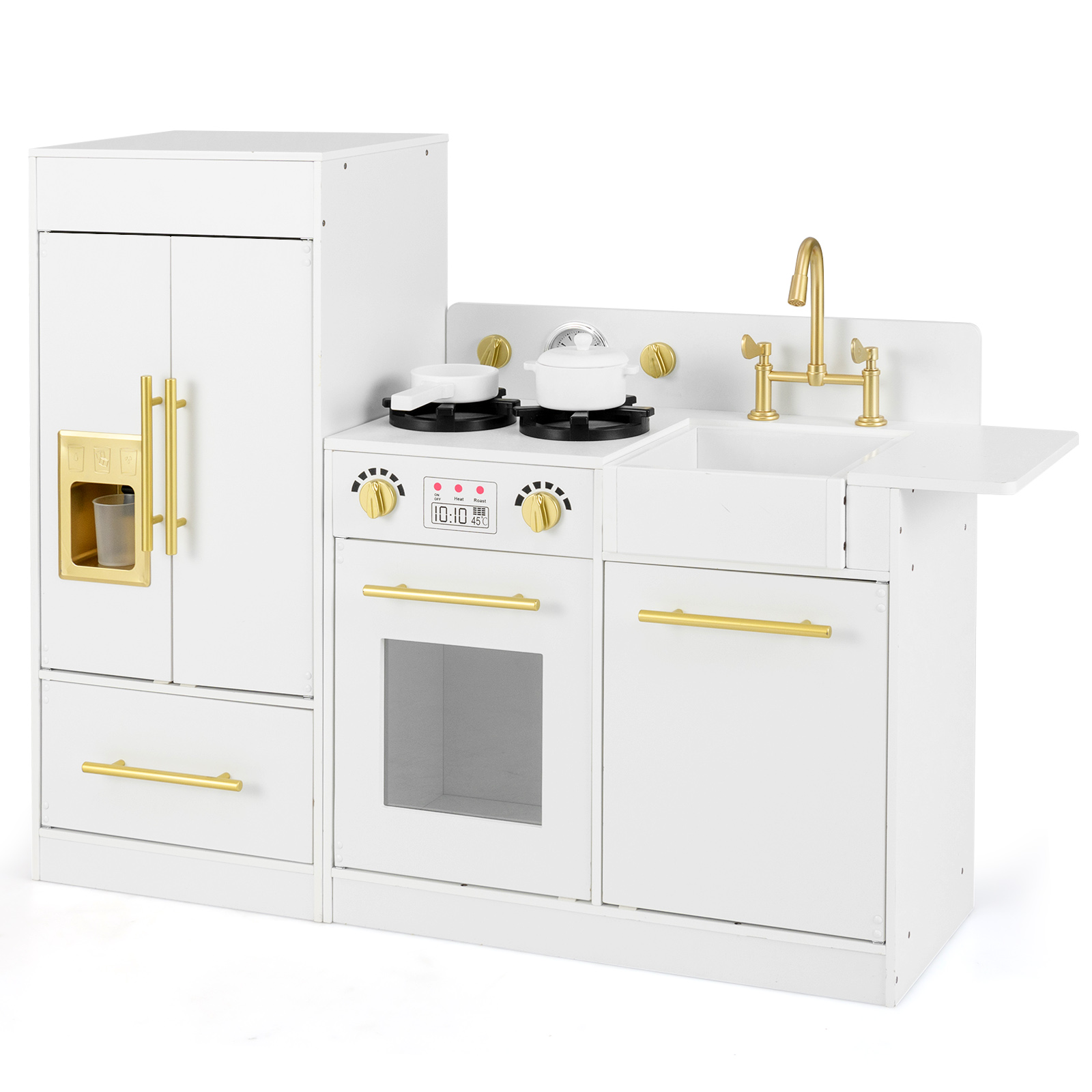 Kinder Spielküchen-Set mit Spüle & Eisbereiter & Spüle Holzspielzeug-Küchenset Weiß
