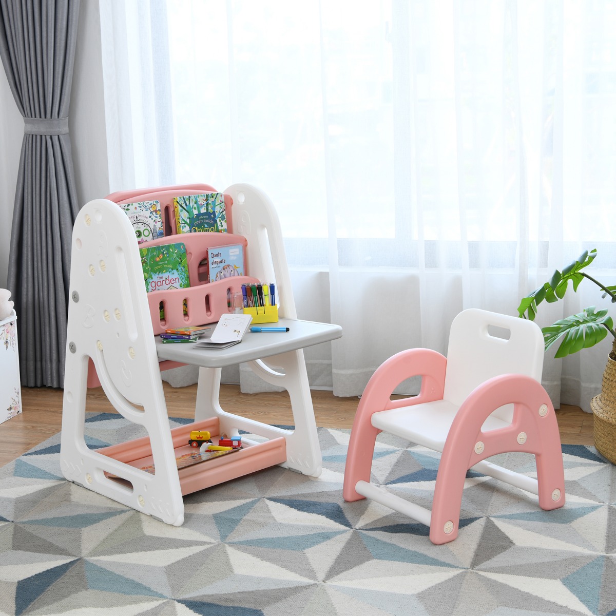 2 in 1 Kinder-Kunststaffelei Doppelseitige Magnetische Tafel und Kinderbuchständer Orange