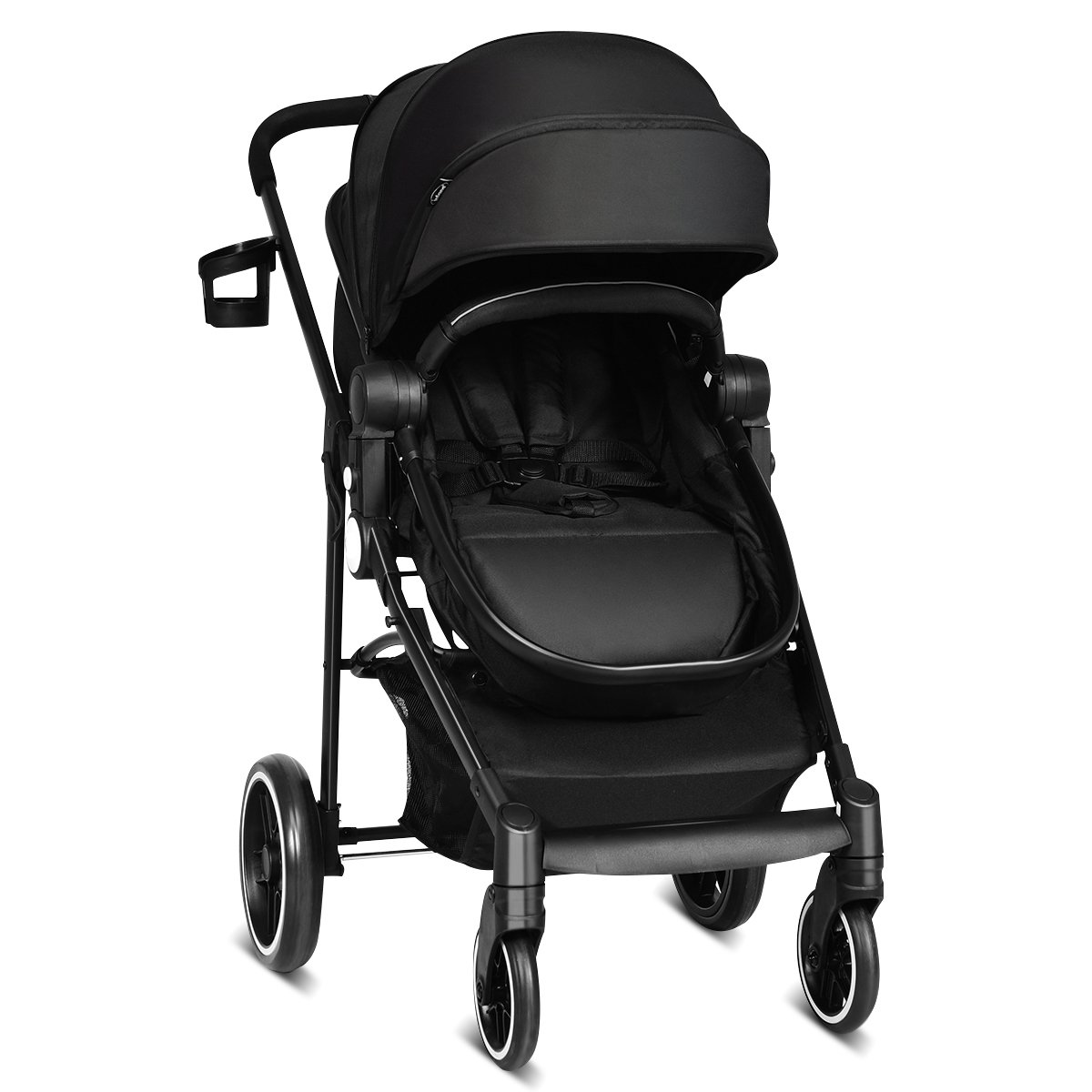 2 in 1 Kinderwagen faltbar Kombikinderwagen mit umkehrbarem Sitz Schwarz