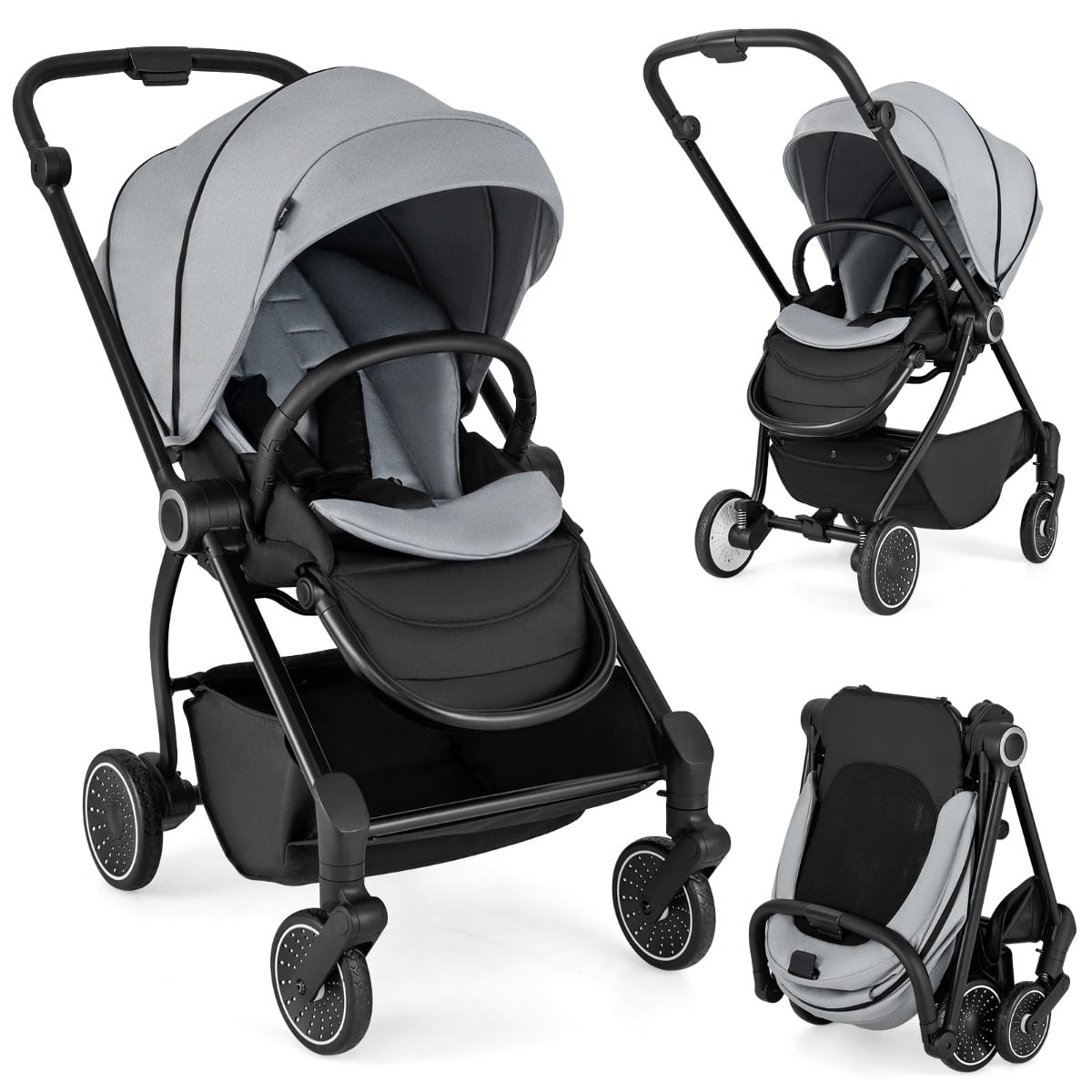 Kinderwagen faltbar mit umkehrbarem Sitz Reisebuggy mit verstellbarer Rückenlehne Grau