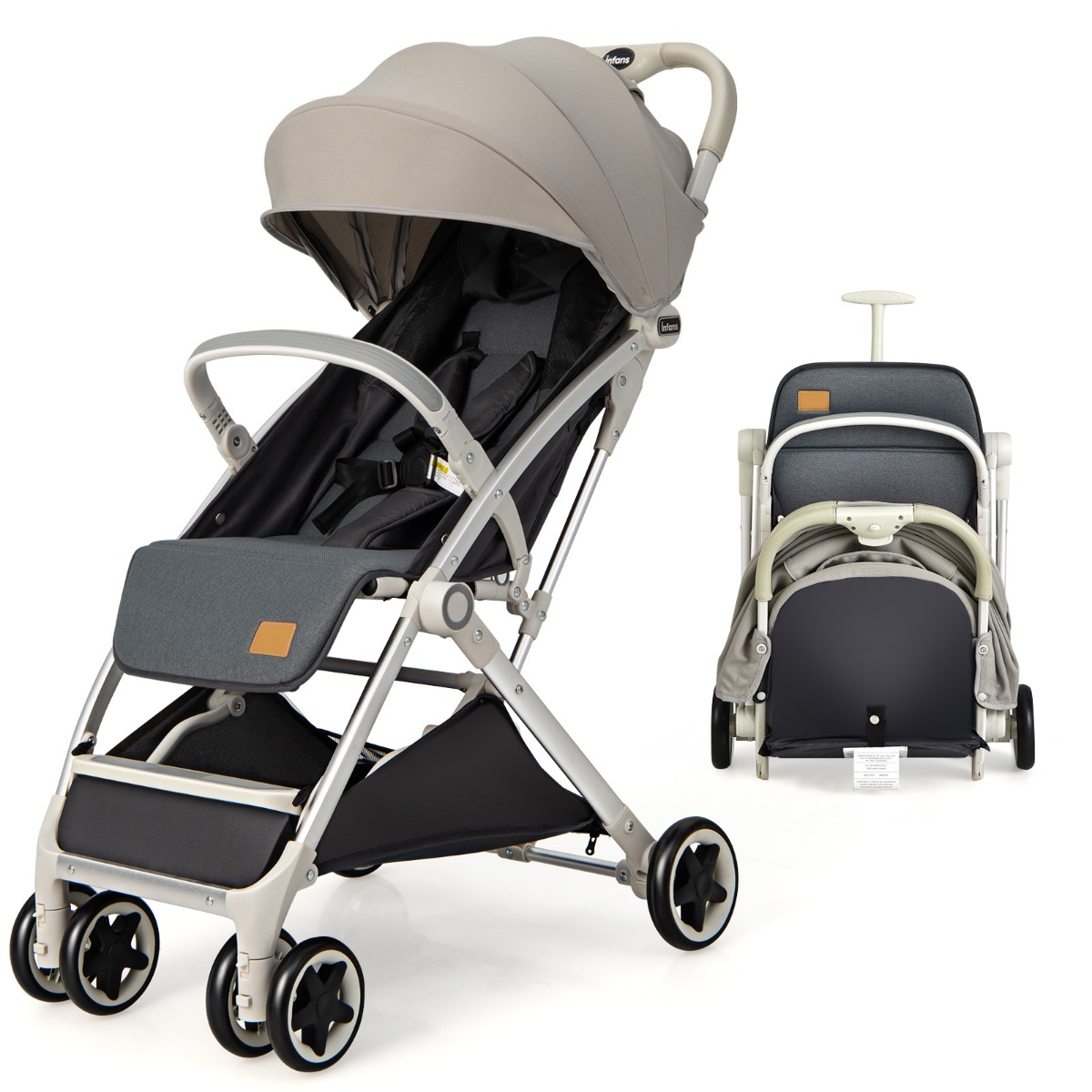 Kinderwagen faltbar Reisebuggy mit verstellbarem Rückenlehne & Verdeck Babywagen mit Becherhalter Grau