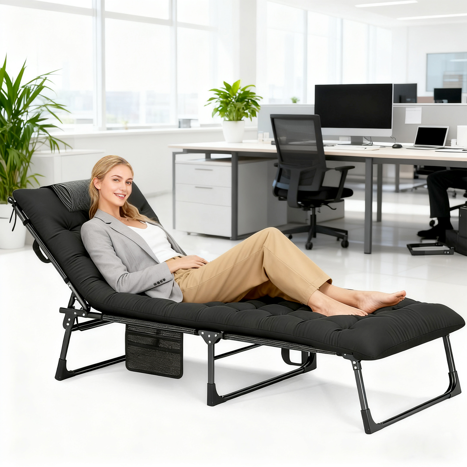 Klappbare Campingliege Feldbett mit abnehmbare gepolsterte Matratze verstellbares Campingbett Schwarz