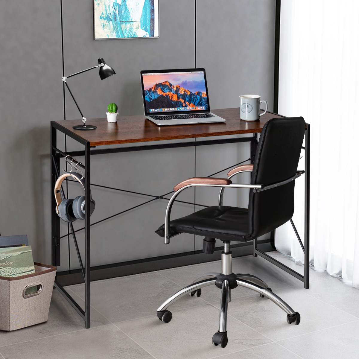 Klappbarer Computertisch Arbeitstisch mit Metallrahmen Laptop-Tisch bis 115 kg belastbar Braun 100 x 50 x 75 cm