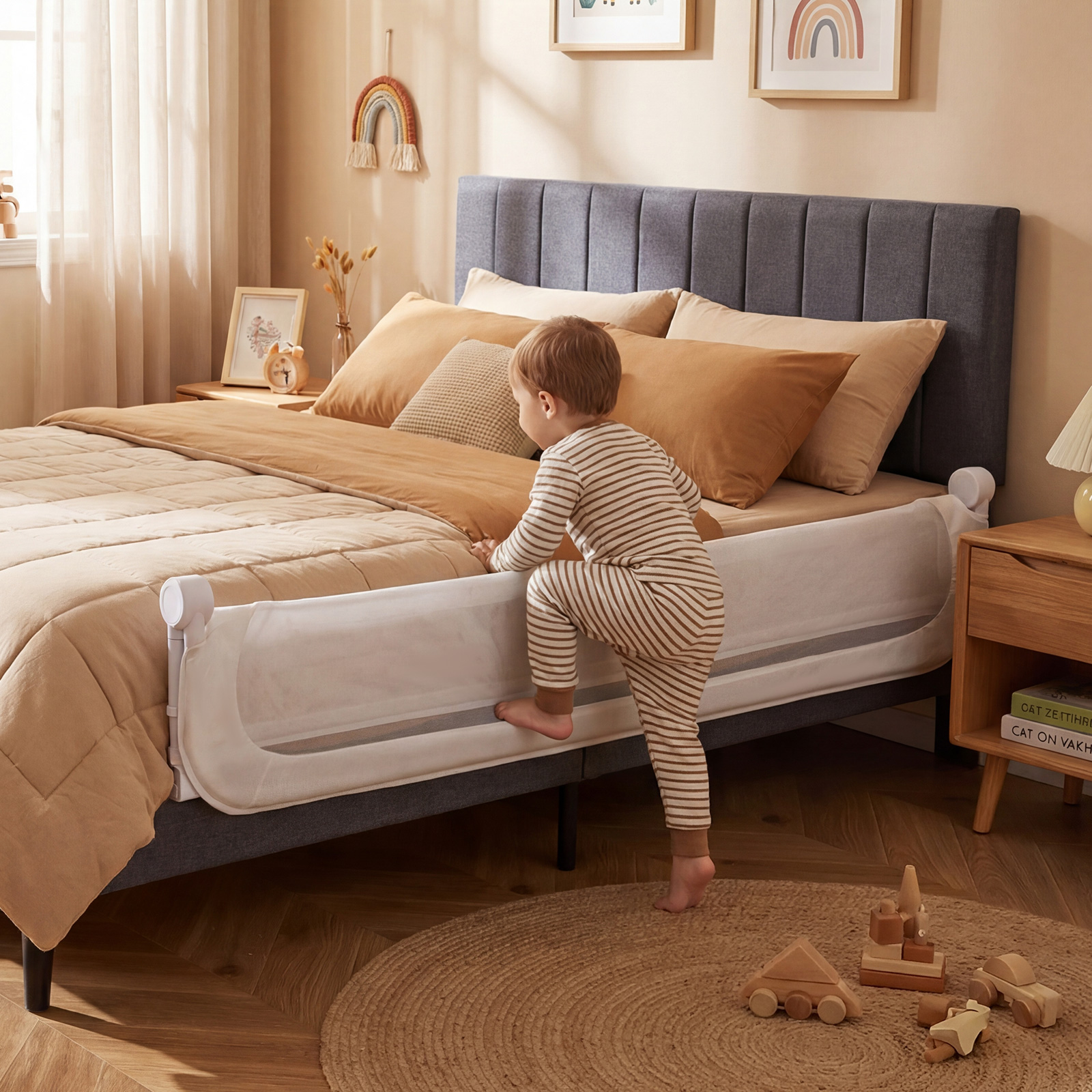 Klappbares Bettgitter für Kleinkinder verstellbares Baby-Bettgitter mit abnehmbarem Oxford-Stoffbezug Weiß 178 cm x 36 cm x 60 cm