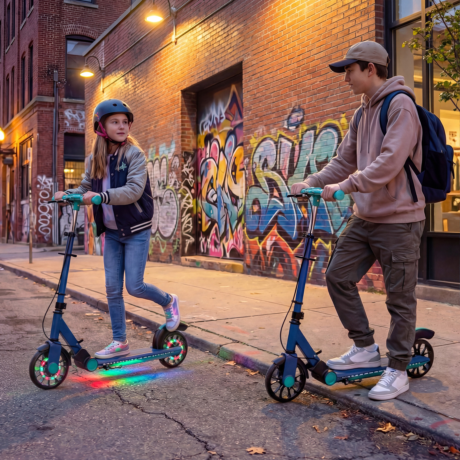 Klappbar Roller Scooter mit 2 Leuchtenden Rädern & Ständer Höhenverstellbar Tretroller Grün