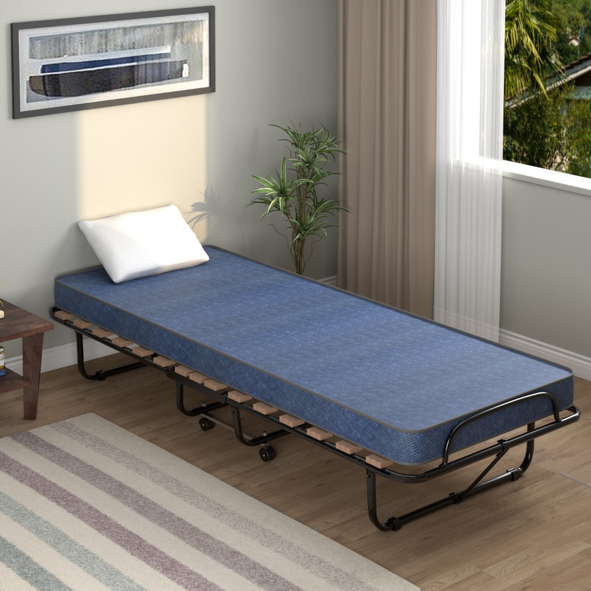 Klappbett mit Matratze Trag- und Rollbares Gästebett 190 x 80 x 33 cm Blau hergestellt in Italien Herkunft: Italien