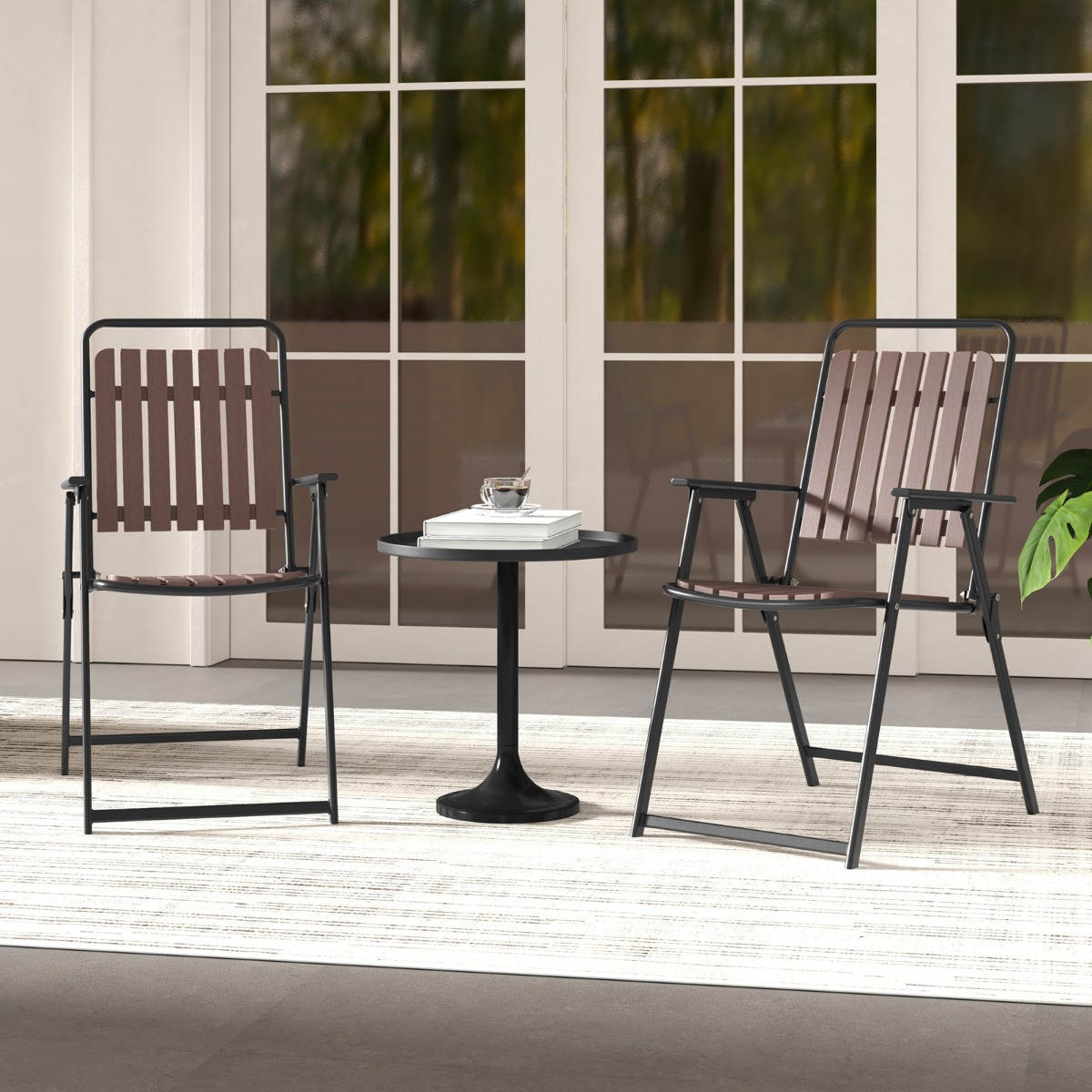 Gartenstühle 2er Set Klappstühle mit Sitz und Rückenlehne aus PP wetterfeste Balkonstühle bis 180 kg belastbar Kaffee