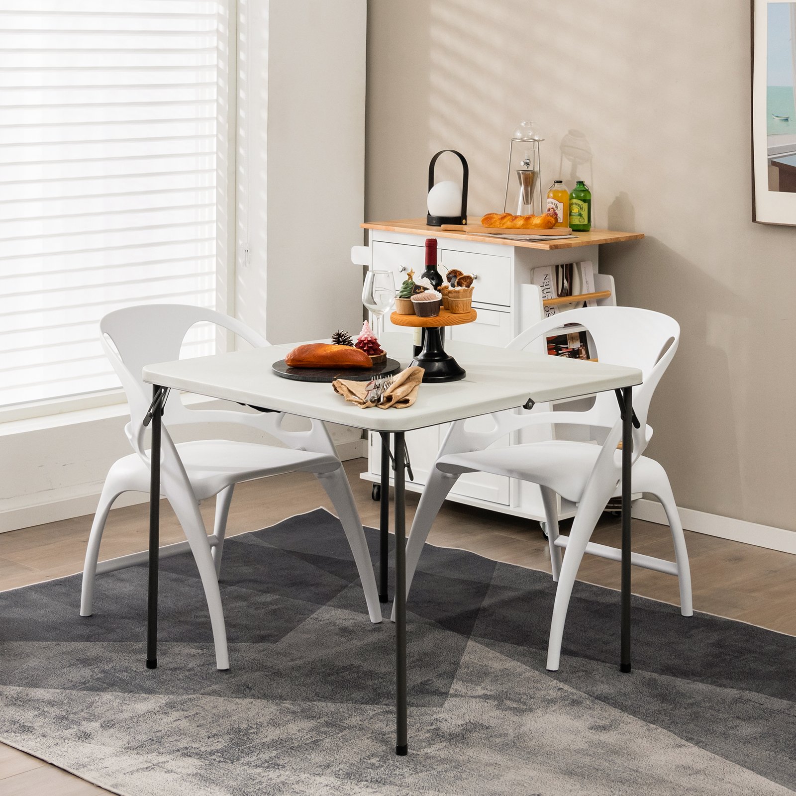 Klapptisch für Camping tragbarer Picknick-Campingtisch mit Griff leichter Esstisch für den Außenbereich Weiß